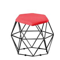Kit 10 Puff Banqueta Aramado Mila Base Preta Hexágono material sintético Vermelho - KDAcanto Móveis