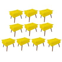 Kit 10 Puff Opala decorativo Pés em Madeira Sala de Estar Recepção Consultório material sintético Amarelo - KDAcanto Móveis