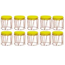 Kit 10 Puffs Decorativo Redondo Sol Base Bronze material sintético Amarelo