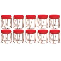 Kit 10 Puffs Decorativo Redondo Sol Base Bronze material sintético Vermelho