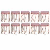 Kit 10 Puffs Decorativo Redondo Sol Base Bronze Suede Rosê