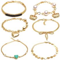 Kit 10 Pulseira Feminina Folheada