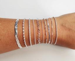 Kit 10 Pulseiras Coração Trançada Bola Veneziana Pipoca Elo Português Prata 925 Kit 10 Pulseiras Coração Trançada Bola Veneziana Pipoca Elo Português Prata 925