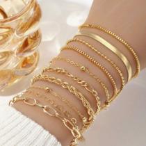 Kit 10 Pulseiras Femininas Para Festa Casamento Dourada Kit 10 Pulseiras Femininas Para Festa Casamento Dourada