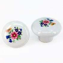 Kit 10 Puxadores Gaveta Móvel Porcelana Branco Floral Flor