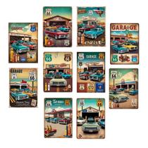 Kit 10 Quadros Carro Antigo Rota 66 Garagem Texas 21x15cm