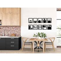 Kit 10 Quadros Cozinha Mdf Vazado Preto Fosco Decorativo Casa Parede Enfeites Preto