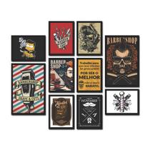 Kit 10 Quadros Decorativos Barbearia Modelo 1 Madeira Mdf Adesivado