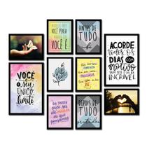 Kit 10 Quadros Decorativos Frases Modelo 1 Madeira Mdf Adesivado