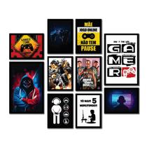 Kit 10 Quadros Decorativos Gamer Modelo 1 Madeira Mdf Adesivado