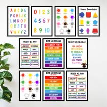 Kit 10 Quadros Educativos Infantil Alfabeto Escola Peças 20x28cm