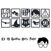 Kit 10 Quadros Harry Potter Decorativos Vazado MDF 3mm Preto - Super 3D Kit 10 Quadros Harry Potter Decorativos Vazado MDF 3mm Preto - Super 3D