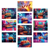 Kit 10 Quadros Hot Dog Lanchonete Neon Restaurante 21x15cm