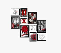 Kit 10 Quadros Molduras Vermelho Londres Romantico