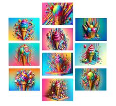 Kit 10 Quadros Sorvete Colorido Decoração Sorveteria 21x15cm