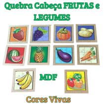 Kit 10 Quebra Cabeça Frutas e Legumes em MDF Aprendizado e Diversão