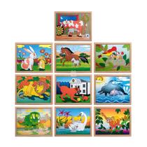 Kit 10 Quebra cabeça Infantil Animais e Filhotes Brinquedos Educativos Escolar Carlu Criança 3 anos