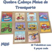 Kit 10 Quebra Cabeça Meios de Transporte em MDF Aprendizado e Diversão