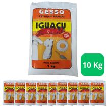 Kit 10 Quilos De Gesso Estuque Rapído Em Pó Saco 1 Kg Branco