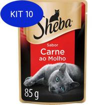 Kit 10 Ração Úmida Sheba Carne Ao Molho Para Gatos Adultos
