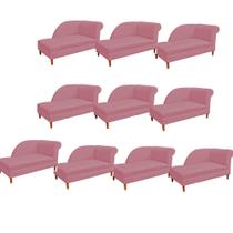 Kit 10 Recamier Decorativa Judi Pé em Madeira 2 Lugares Sala de Estar Recepção Escritório Suede Rosê - Damaffê Móveis