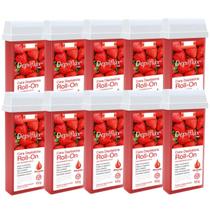 Kit 10 Refil Cera Depilatoria Corporal Profissional Depilação Roll On Depilflax Morango 100g