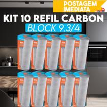 Kit 10 Refil Filtro Carvão Ativado Carbon Block 9 3/4'' Acquabios