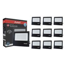 Kit 10 Refletor Avant LED Slim 100W Preto Bivolt 6500 K - Branco Frio