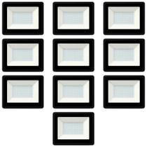 Kit 10 refletor de led slim 100w 6500k branco frio ip66 biv ctb