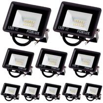 Kit 10 Refletor Led 10W 3000K Preto Bivolt Foxlux