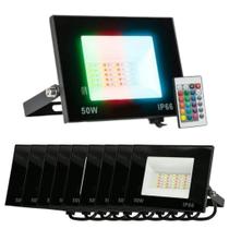 Kit 10 Refletor Led Holofote 50w Bivolt Rgb Controle