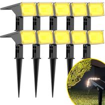 Kit 10 Refletor Solar Jardim 6 Leds Verde Amarela 10x Mais Forte Luminária Spot Jardim Sem Fio