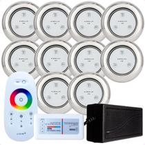 Kit 10 Refletores Led 9w RGB Inox S e Comando para Iluminação Piscina Kit 10 Refletores Led 9w RGB Inox S e Comando para Iluminação Piscina