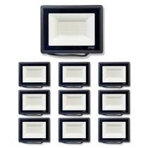 Kit 10 Refletores Led Slim Alumínio Preto 100W Branco-Frio