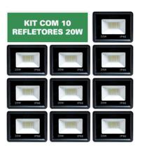 Kit 10 Refletores Led Slim/Fino Alumínio Preto 20w Branco