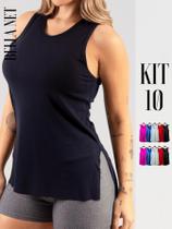 Kit 10 Regatas Para Academia Cumprida Lisa Básica Blusa Tapa Bumbum Fitness Esportiva - Multicolorido - GG