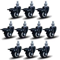 Kit 10 Rodízio Linha Black Parafuso 3/8" 50mm Com Freio 500kg Preto - Colson