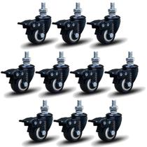 Kit 10 Rodízio Linha Black Parafuso 3/8" 50mm Com Freio 500kg Preto - Colson