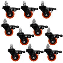 Kit 10 Rodízio PVC Laranja 2" 50mm Giratório Rosca e Freio - A09120-GRF - Ajax