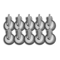 Kit 10 Rodízios Parafuso Fixo s/ Trava p Móveis 5Pol BP 75Kg
