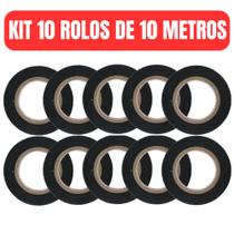 Kit 10 Rolos de Fita Isolante de 10 Metros Antichamas Preto Jogo Eletricista