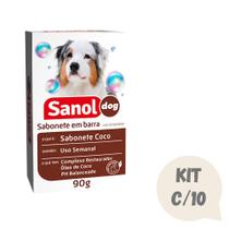 Kit 10 Sabonete em Barra Coco Sanol Dog p Cães e Gatos 90g