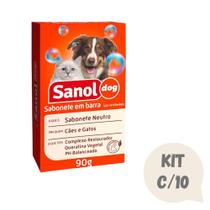 Kit 10 Sabonete em Barra Sanol Dog Neutro p Cães e Gatos 90g