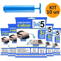 Kit 10 Saco a Vácuo 50x60cm Organizador Hermético para Mala de Viagem Guarda Roupa + Bomba