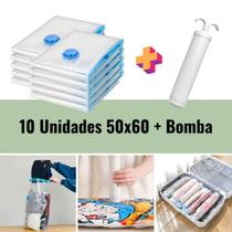 Kit 10 Saco A Vácuo Organizar Roupa Viagem 50 X 60 + Bomba
