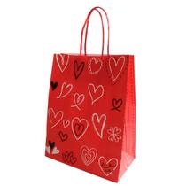Kit 10 Sacola De Papel Kraft Vermelha Amore 23,5x10x31cm