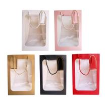 Kit 10 Sacola de Presente Com Visor Média Namorados Mãe 30cm