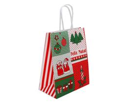 Kit 10 Sacola Papel Karft Presente Feliz Natal 23,5X10X31,5