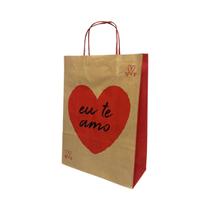 Kit 10 Sacola Para Presente Amor Papel Kraft 23,5X10X31,5Cm
