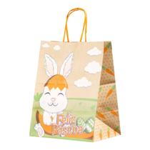 Kit 10 Sacolas Kraft P/ Ovos de Páscoa Cenoura 23,5x17x28cm